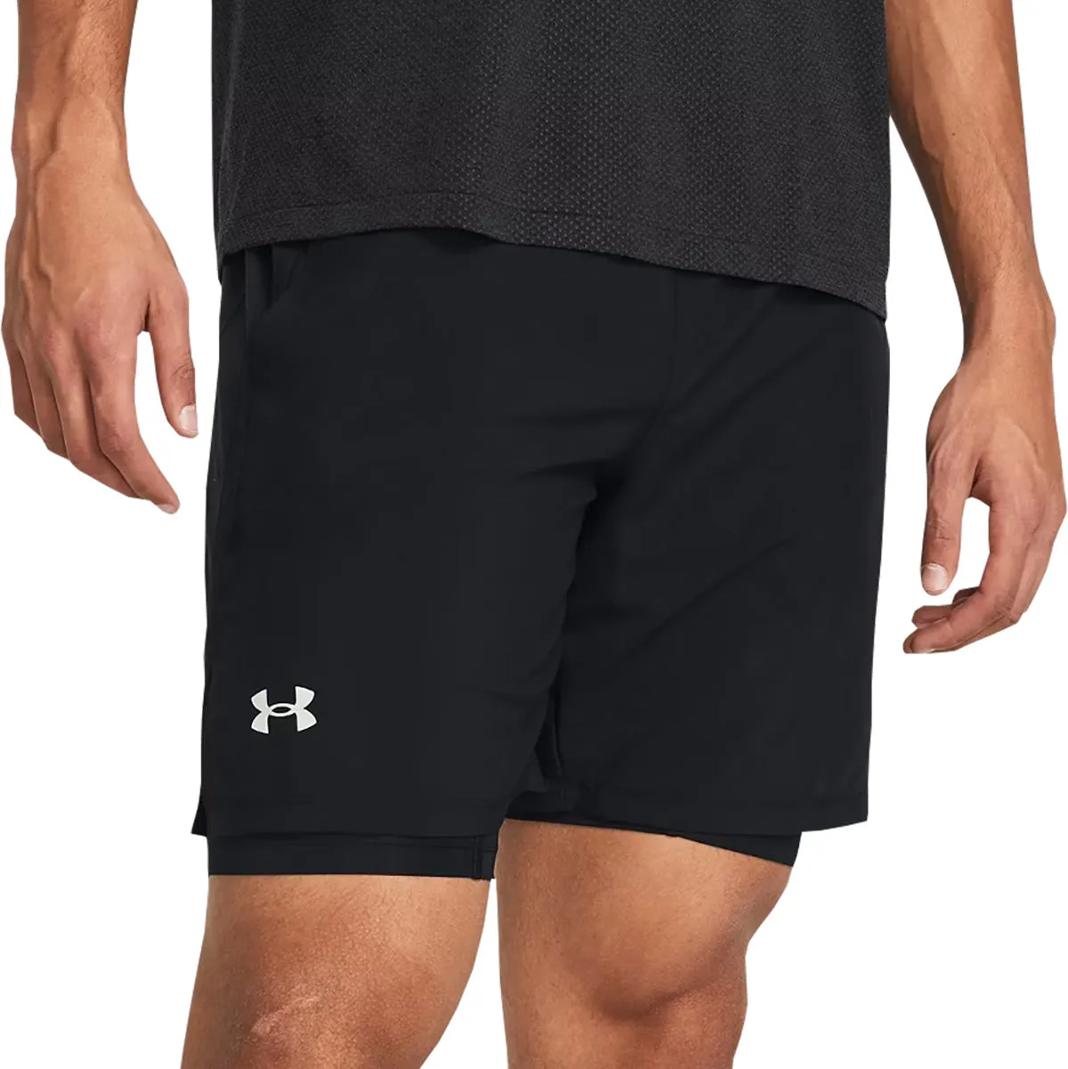 Under Armour Launch 2 In 1 Mens Running Shorts - Black UV Protective Coating Contemporary Cut