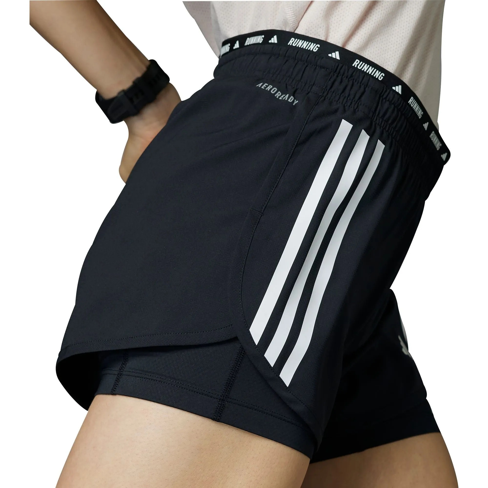 water sports clothing adidas Own The Run 3 Stripes 2 In 1 Womens Running Shorts - Black