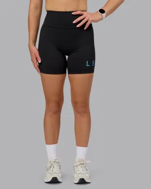 4 Way Stretch Fabric Flexible Comfort Fit Fusion Ultra High-Rise 6" Short Logo - Black-Azure Blue