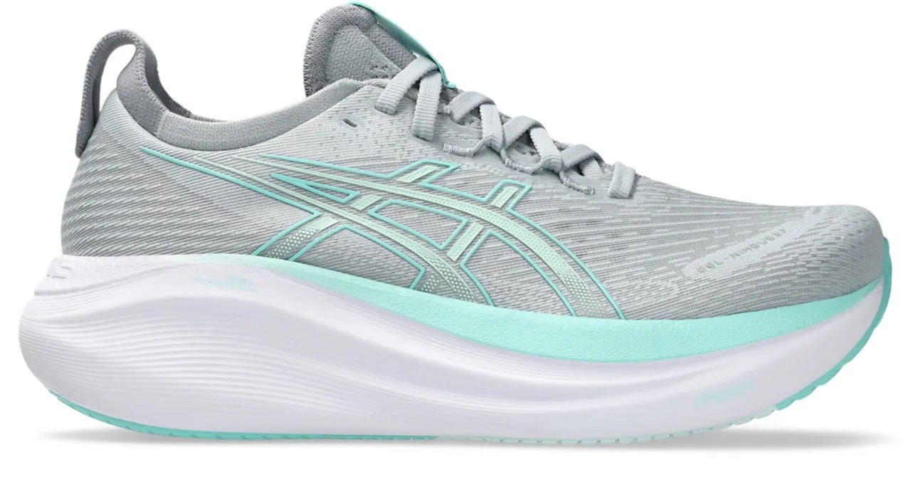 Oxygenated Midsole Foam Women's Gel-Nimbus 27 WIDE (020 - Piedmont Grey/Illuminate Mint)