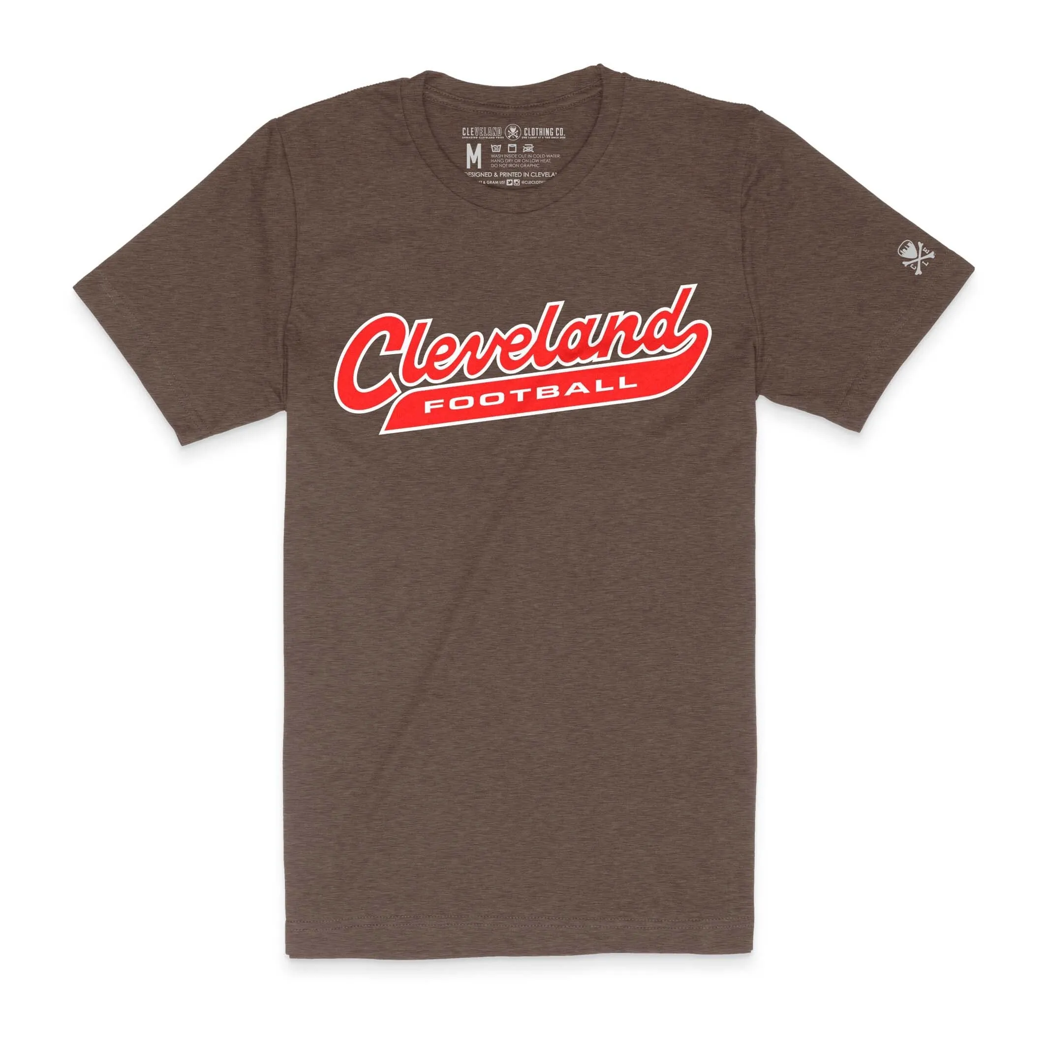 Cleveland Football Script - Mens/Unisex Crew T-shirt - Heather Brown Comfortable Fit Wear