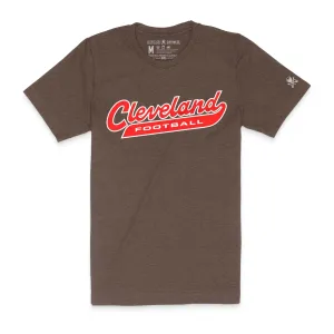 Cleveland Football Script - Mens/Unisex Crew T-shirt - Heather Brown UV Protection Fabric