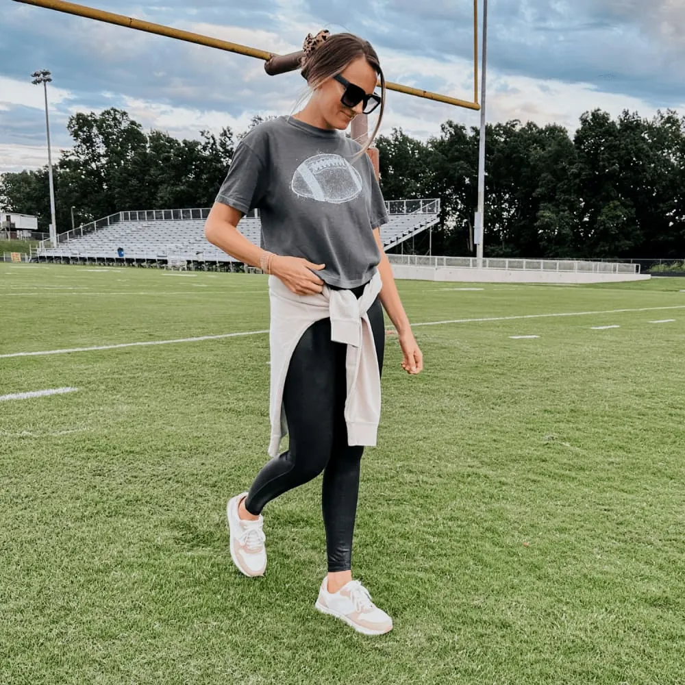 Slim Waistband Wrinkle Resistant Distressed Football Boxy Tee