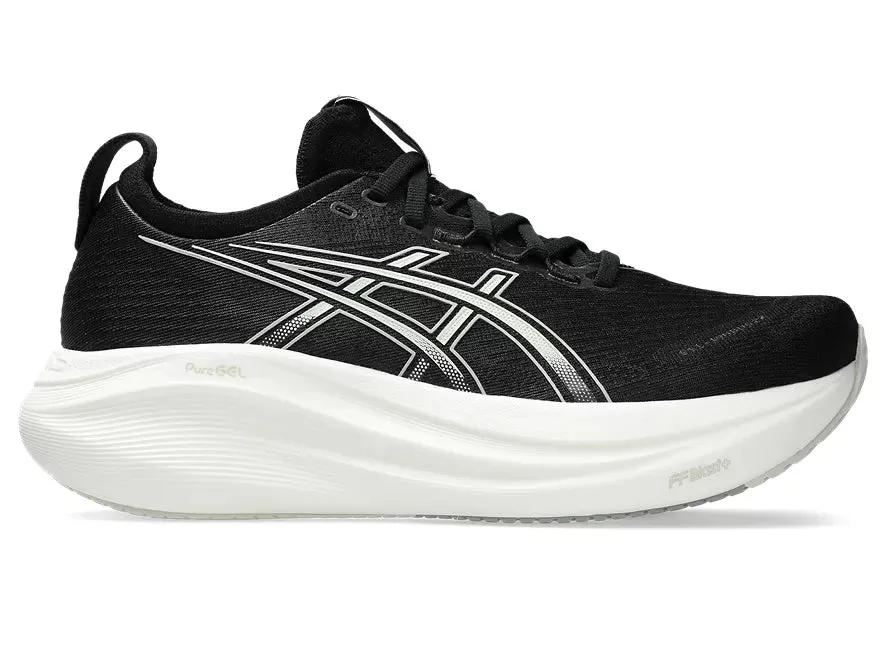 Asics | Gel-Nimbus 27 | Women's | Black/Lake Grey Contoured Footbridge beginner suitability