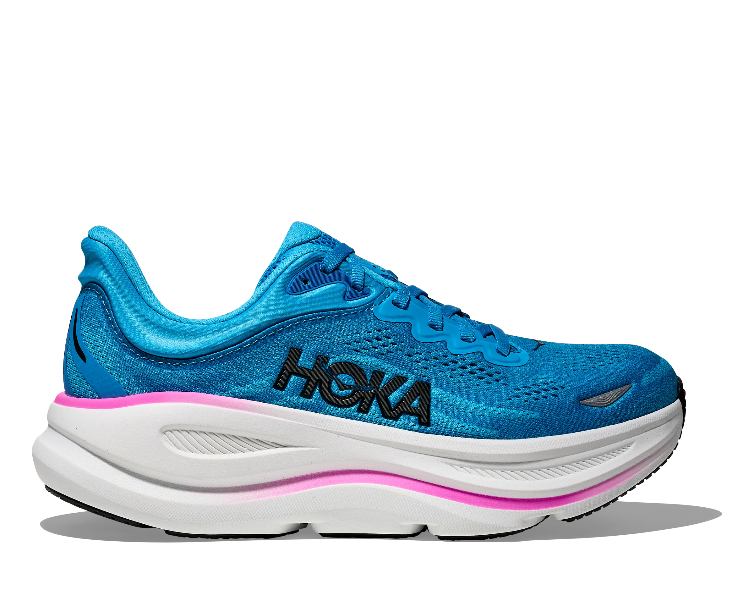 Women's Bondi 9 (SNNF - Skyward Blue/Neon Fuchsia) concrete running