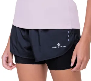 Ronhill Core Twin 2 In 1 Womens Running Shorts - Black Stretchy Waist Water Resistant Finish