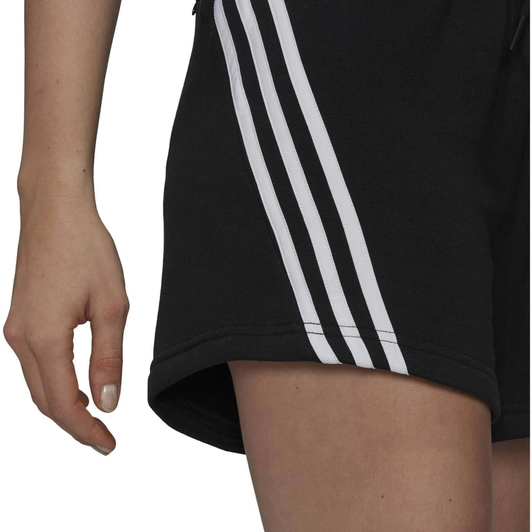 adidas Future Icon 3 Stripes Womens Training Shorts - Black Quick Adjust Toggles high - rise