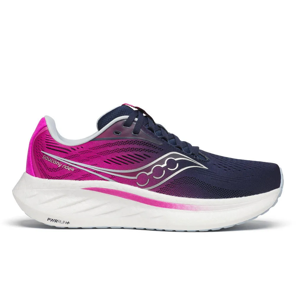 Saucony Ride 18 (Womens) - Navy/Fuchsia step - in comfort Slip Resistant Treads