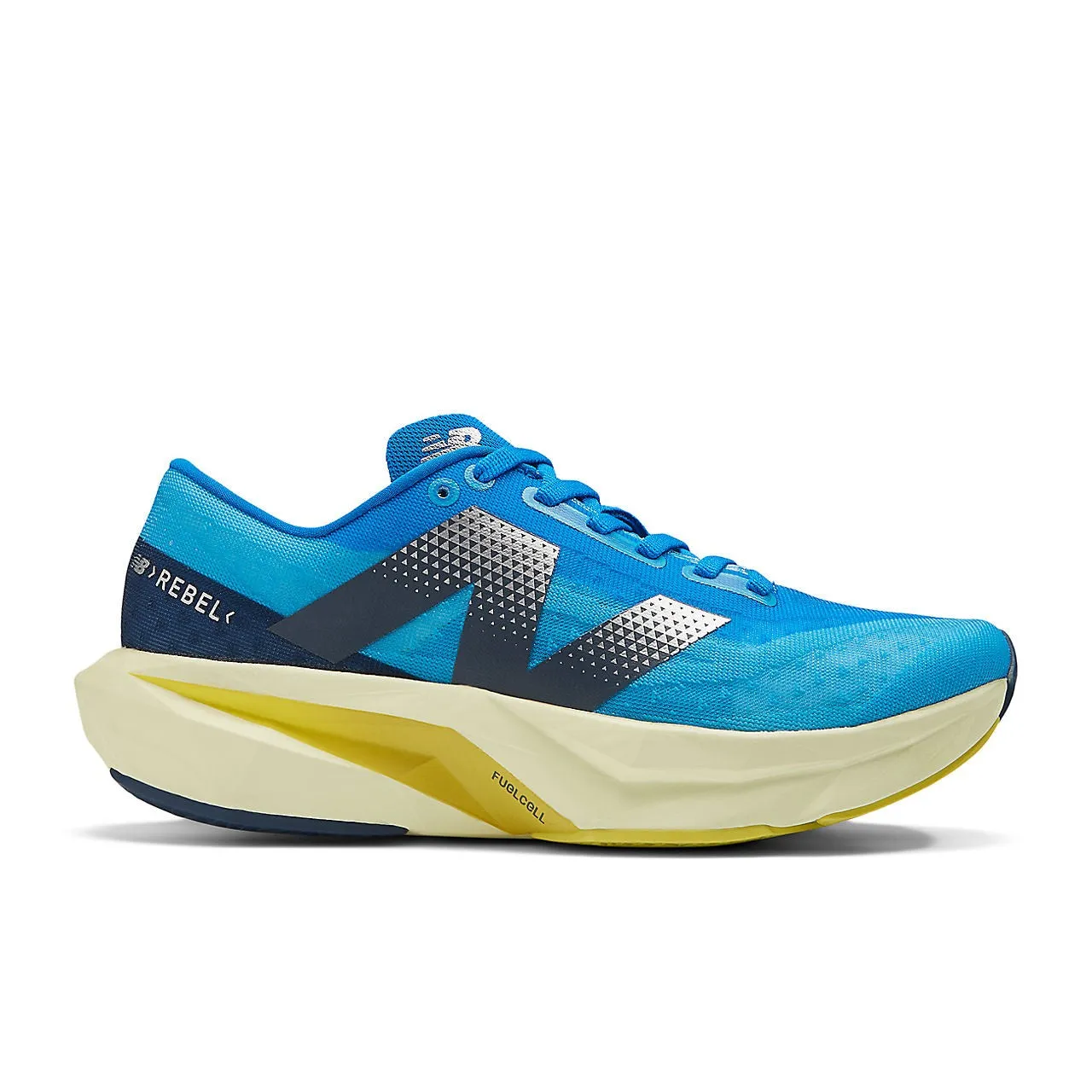 New Balance FuelCell Rebel v4 (Womens) - Spice Blue/Limelight/Blue Oasis Rebound Frame ethnic - themed running option