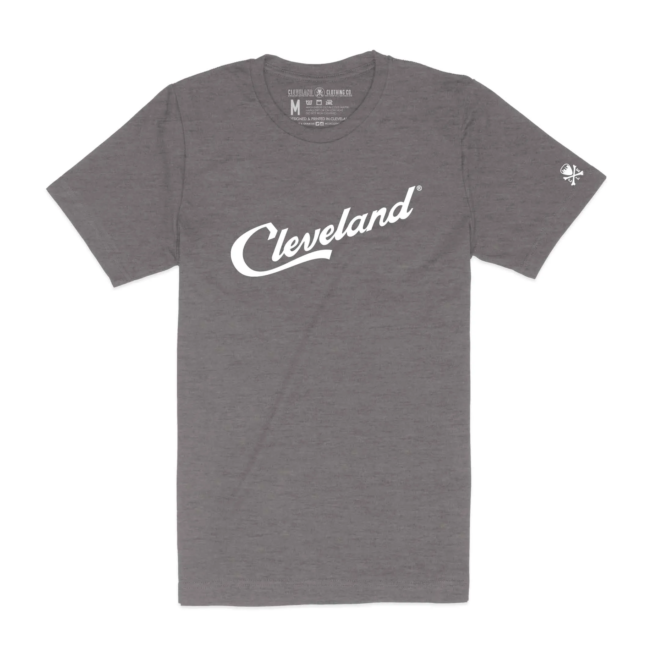 Stretch Knit Modern Simplicity Cleveland Script - Mens/Unisex Crew T-Shirt - Heather Grey