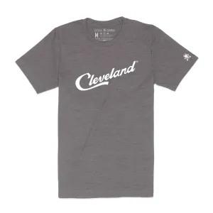 LightweightBlend Layered Hem Design Cleveland Script - Mens/Unisex Crew T-Shirt - Heather Grey
