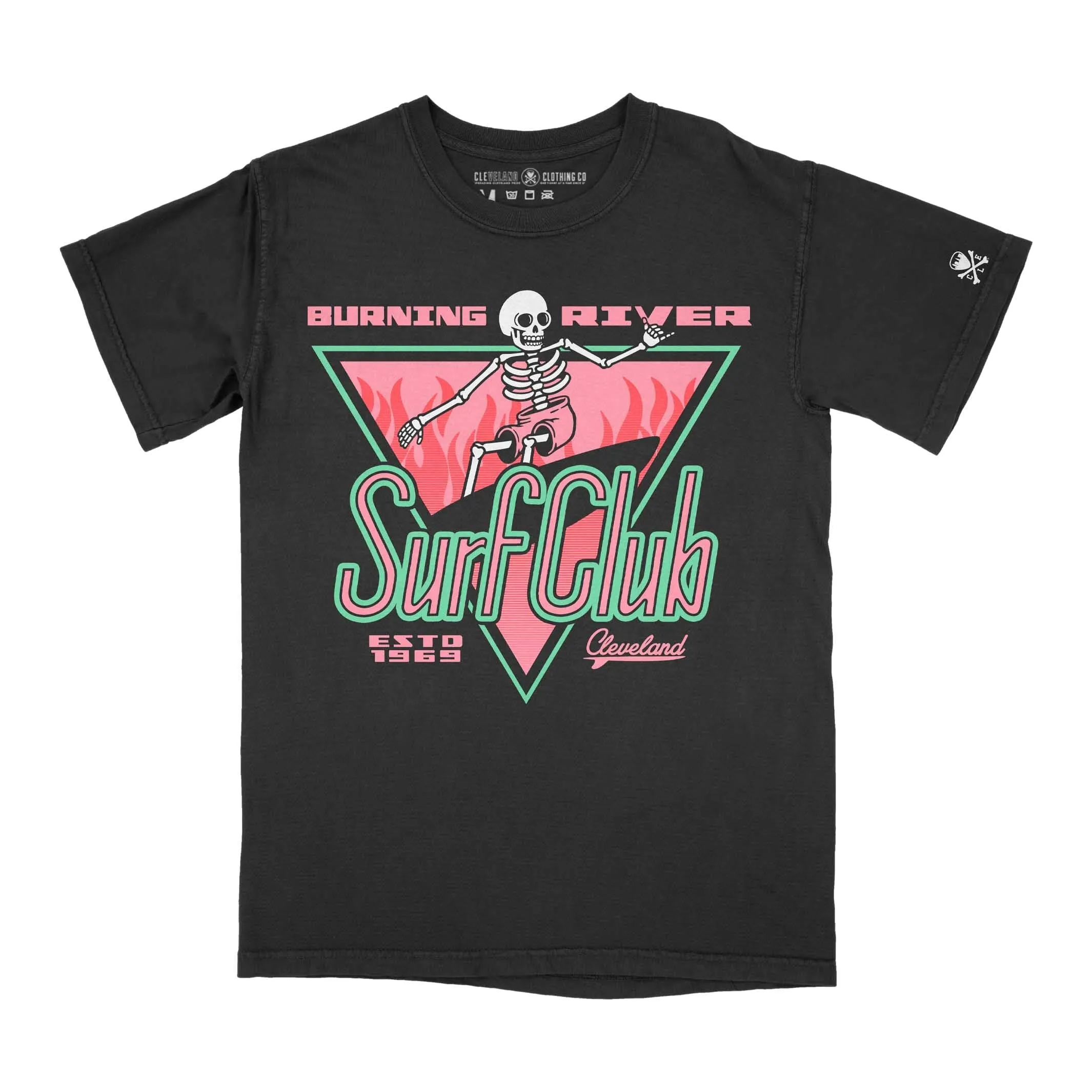 Breathable Performance Wear Burning River Surf Club - Vaporwave - Mens/Unisex Crew T-Shirt - Black