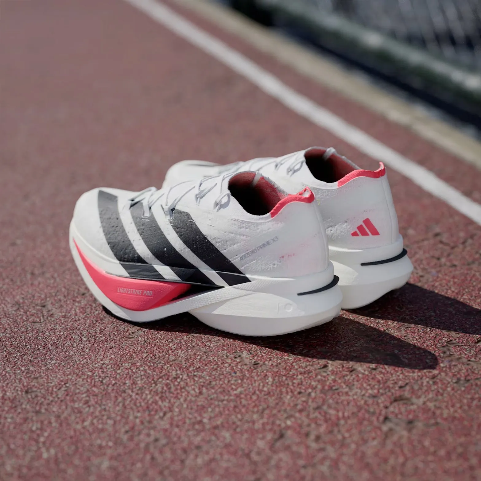 Adizero Prime X 3 Strung Running Shoes Cloud White / Core Black / Lucid Red Gradient Density Layers open - toe shoes