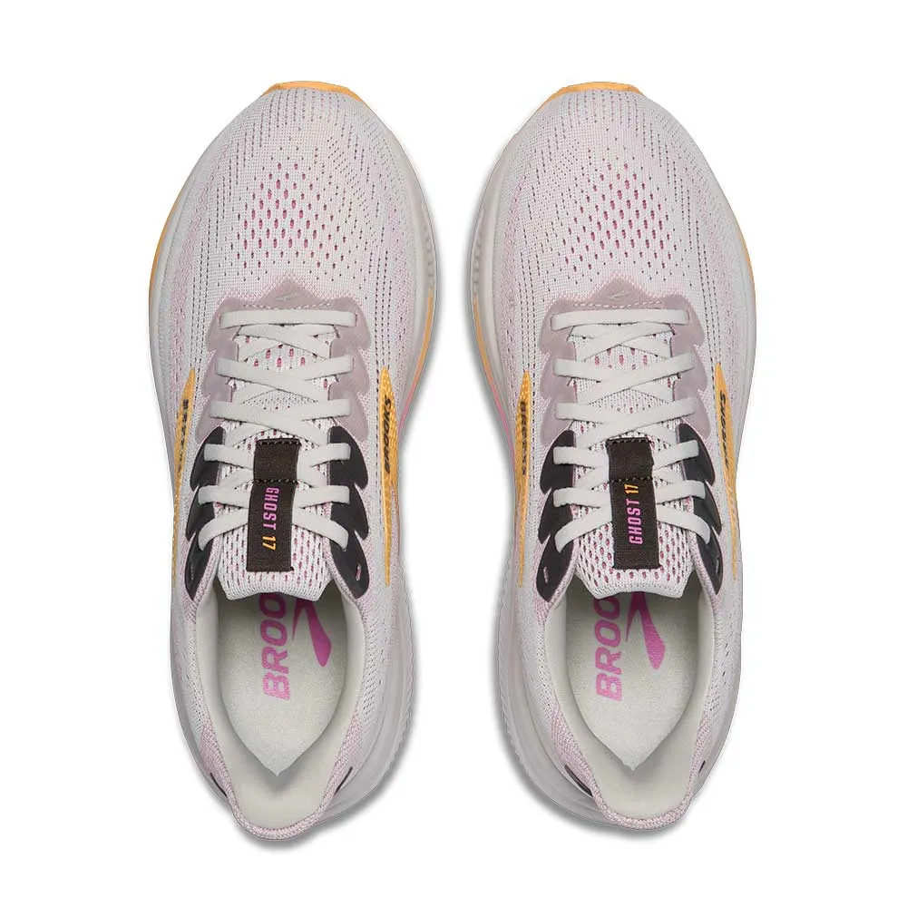 Women's Ghost 17 Running Shoe - Oyster/Apricot/Pink - Extra Wide (2E) Stretch Woven Upper short - distance runners