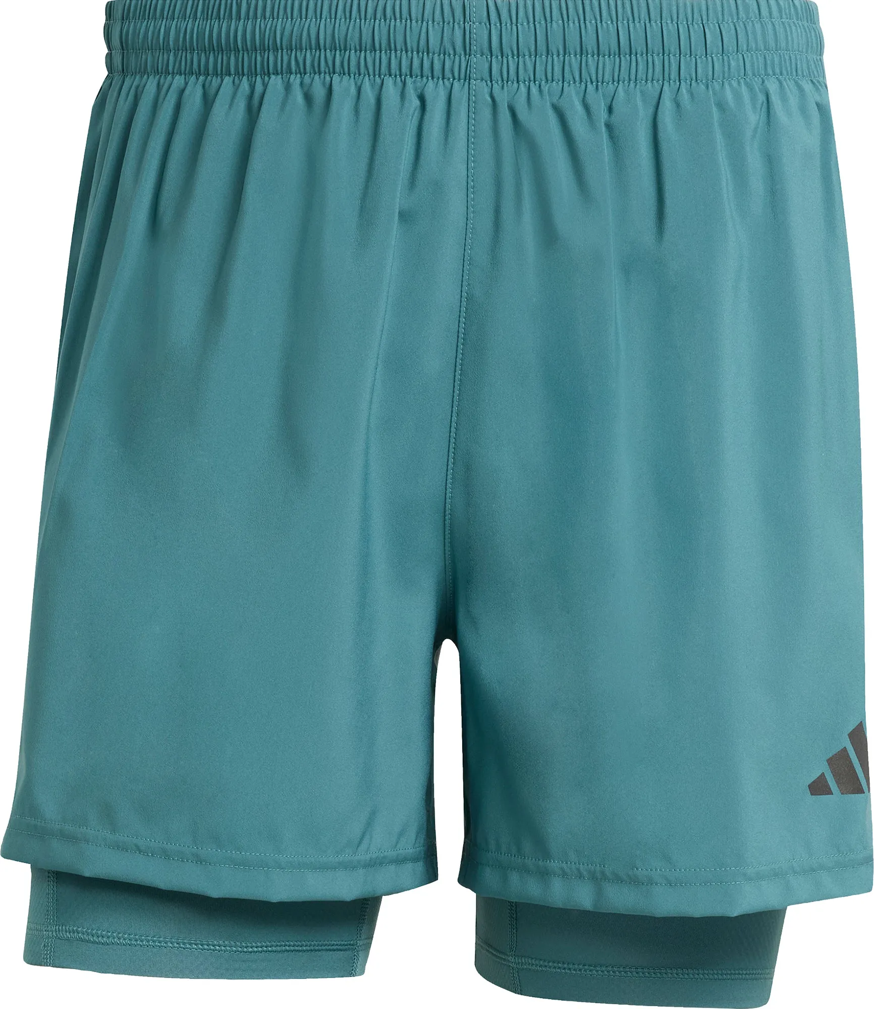 adidas Own The Run ClimaCool 2 In 1 Mens Running Shorts - Green Yarn Dyed Pattern Stretchy Hemline