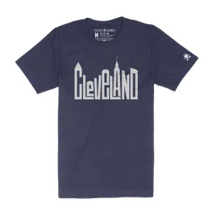 Cleveland Skyline Letters - Mens/Unisex Crew T-Shirt - Heather Navy Outdoor Fashion Long Lasting Color