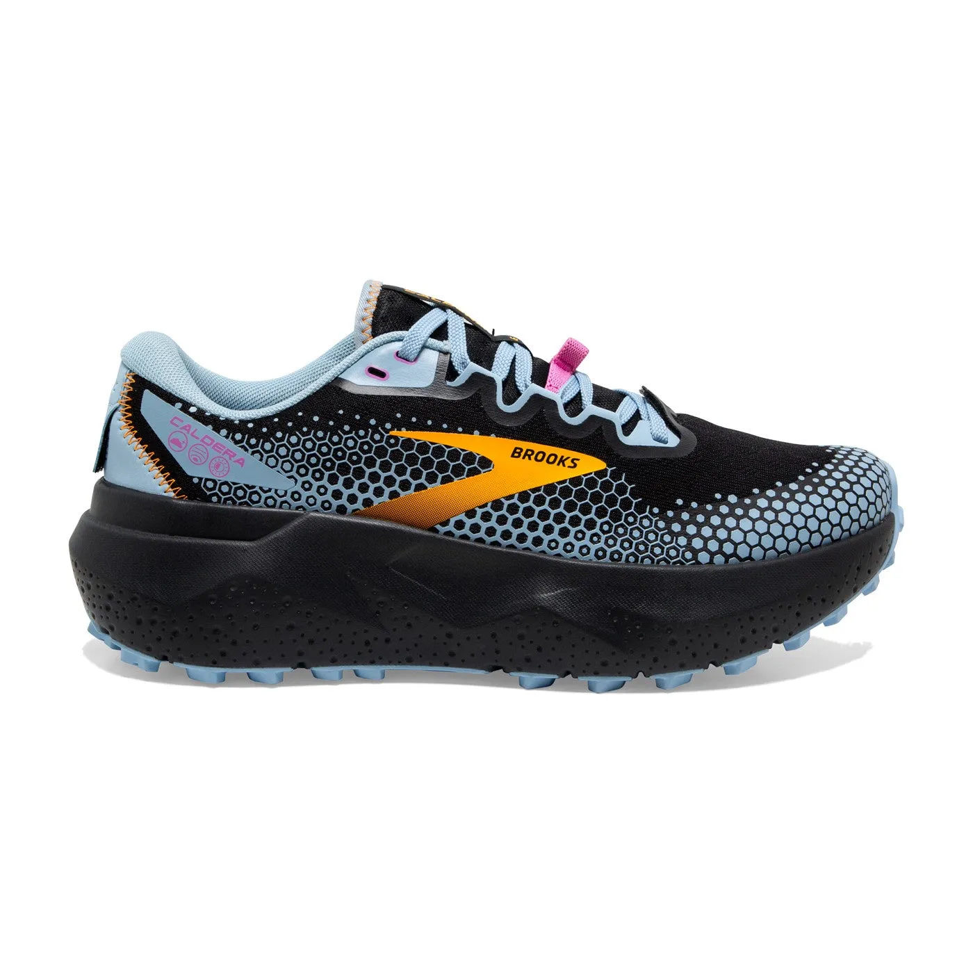Brooks Caldera 6 (Women's) - Black/Blue/Yellow road compatible trail shoes Moisture Wicking Liner