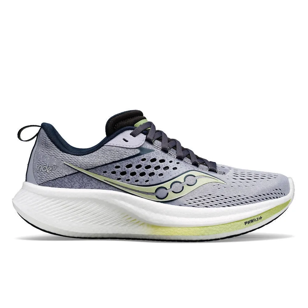 running in a golf course area shoes Saucony Ride 17 (Womens) - Iris/Navy