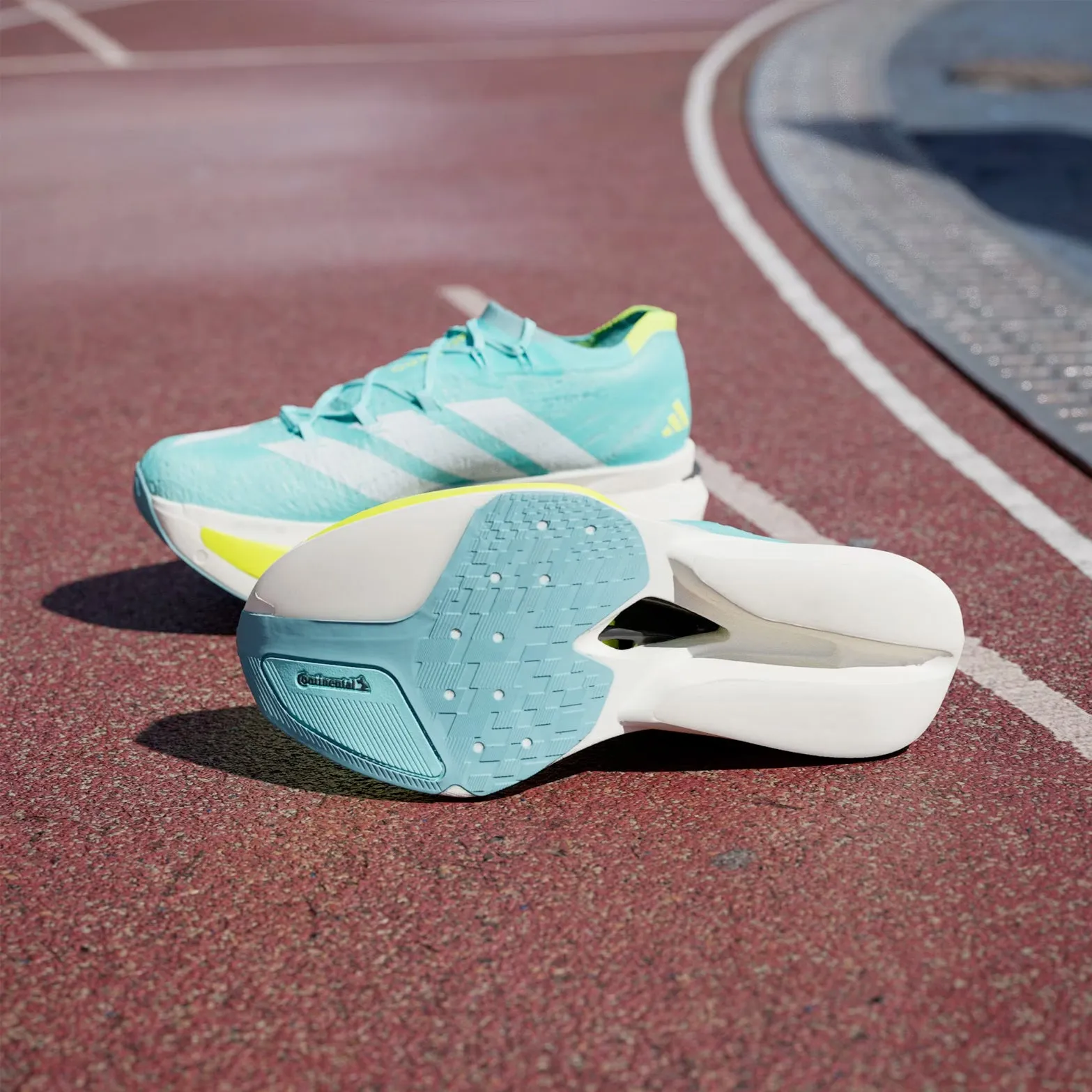 Adizero Prime X 3 Strung Running Shoes Flash Aqua / Zero Metalic / Lucid Lemon afternoon running shoe time Anti Torsion Shank