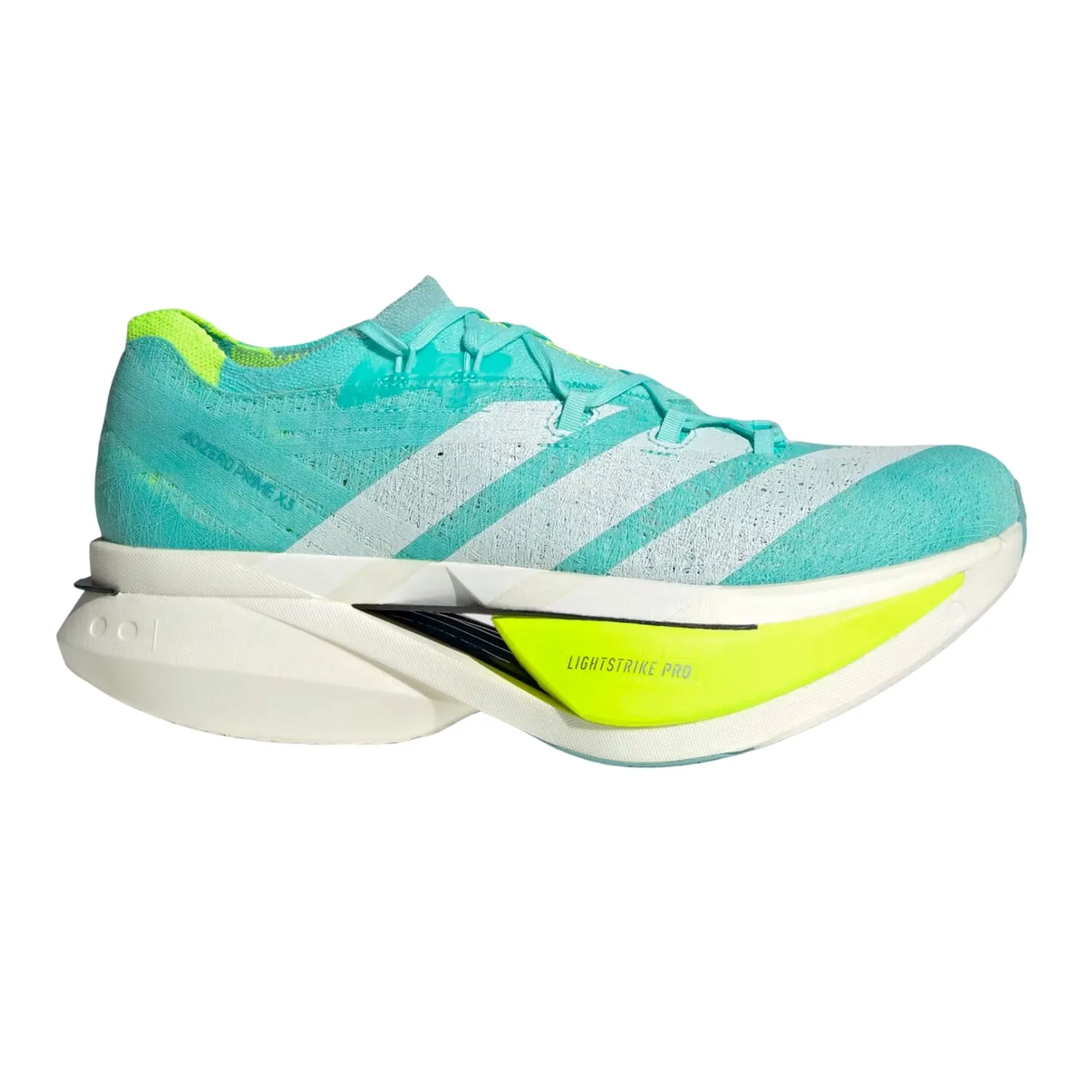Adizero Prime X 3 Strung Running Shoes Flash Aqua / Zero Metalic / Lucid Lemon heel - strap shoes stability shoes