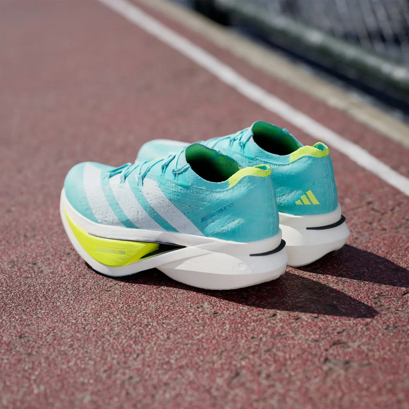 Adizero Prime X 3 Strung Running Shoes Flash Aqua / Zero Metalic / Lucid Lemon Soft Material