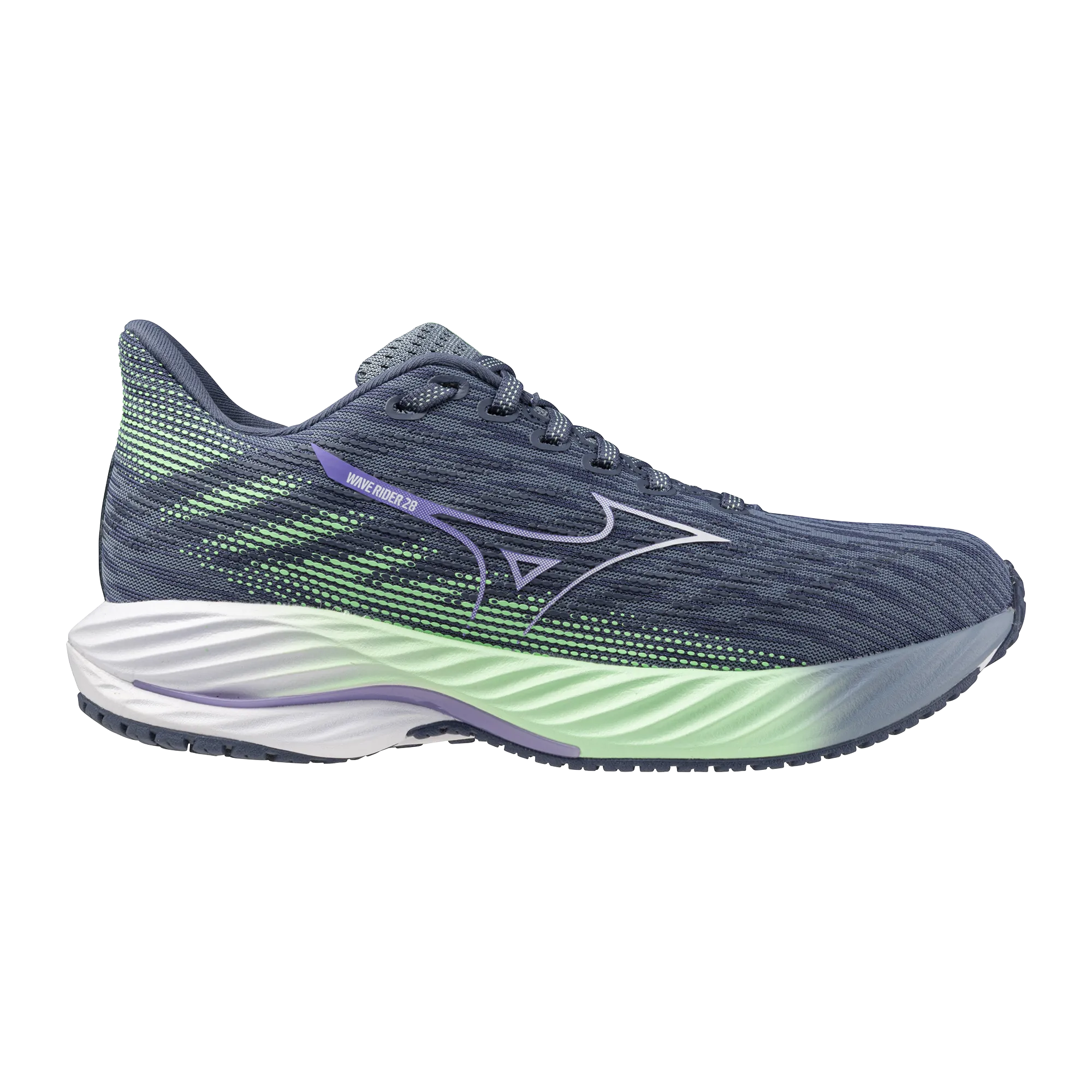 Mizuno Wave Rider 28 (Women's) - Citadel/White/NeoMint Reinforced toe cap