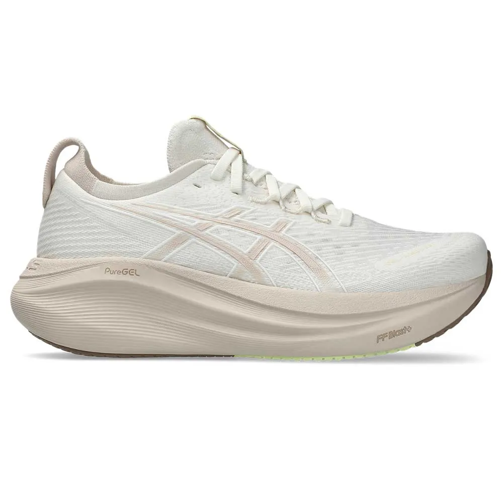 Vegan - friendly spring - loaded running option Women's Gel-Nimbus 27 Running Shoe - Cream/Mineral Beige - Regular (B)