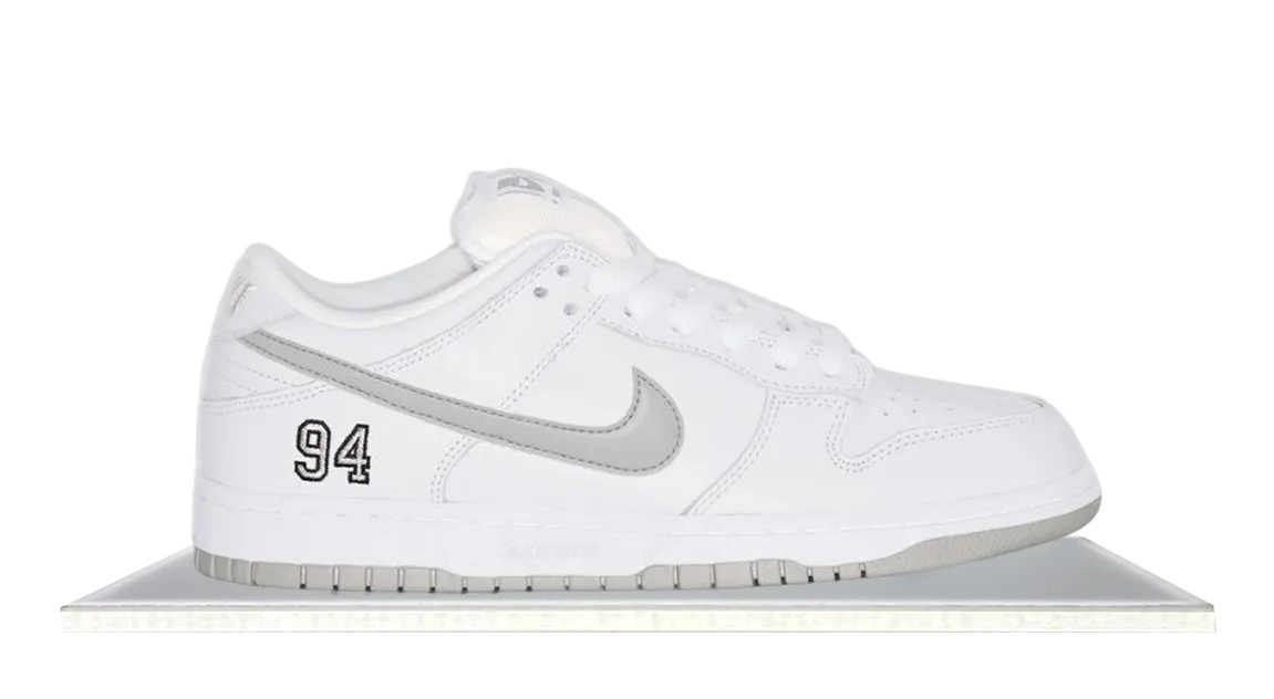 Eco friendly materials Shockproof Heel SB Dunk Low Supreme 94 White Metallic Silver (2025)