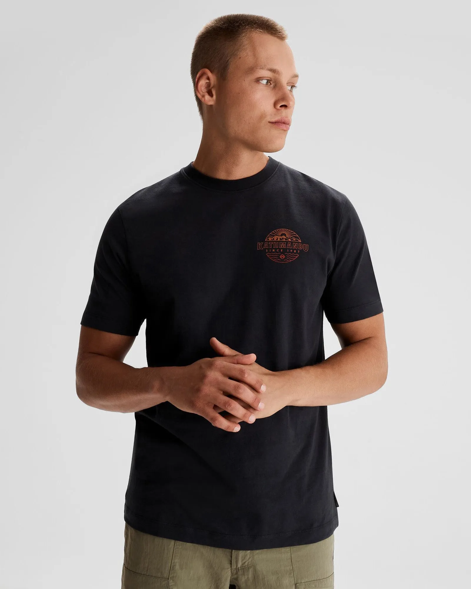 Men's Kathmandu Logo Faded Organic Cotton T-shirt - Black Bright Color
