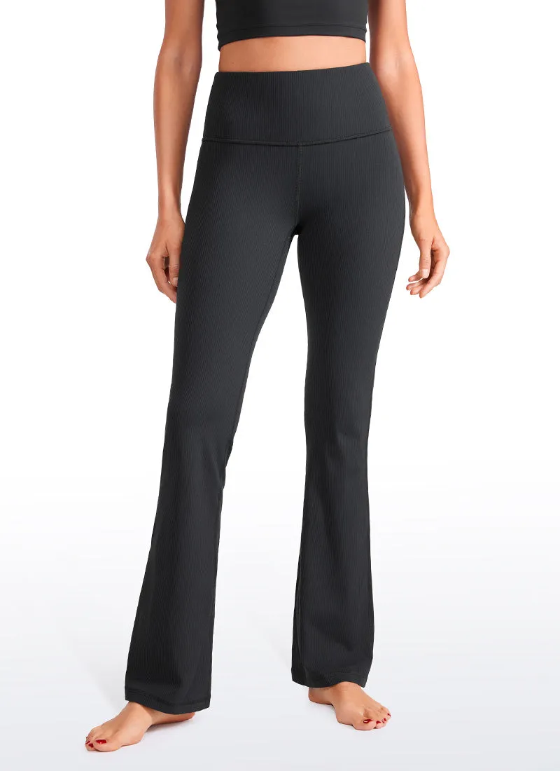 Ribbed High Waist Pocket Flare Leggings 31" For Teens Shape Retain Stretch Fit Budget Friendly