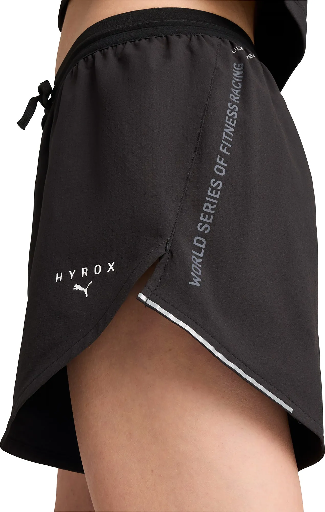 Abrasion Defying Knee Patches Sweat Wicking Lining Puma X HYROX Ultraweave Velocity 4 Inch Womens Training Shorts - Black