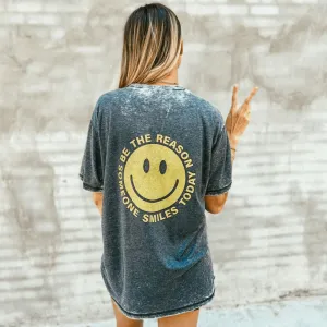 Stylish Design Be the Reason Smiley Tee - Acid Wash