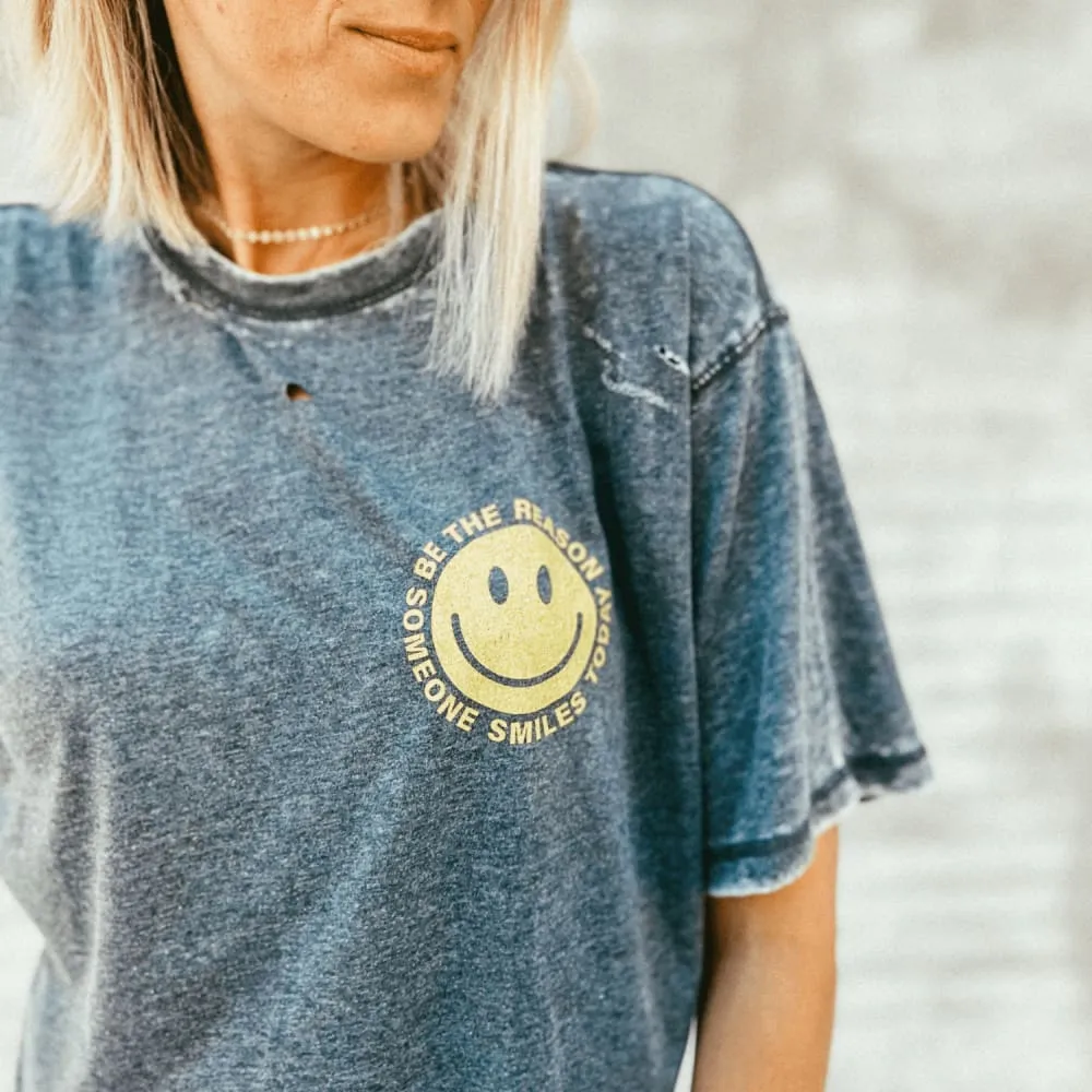 Be the Reason Smiley Tee - Acid Wash outdoor concert Plus size clothing