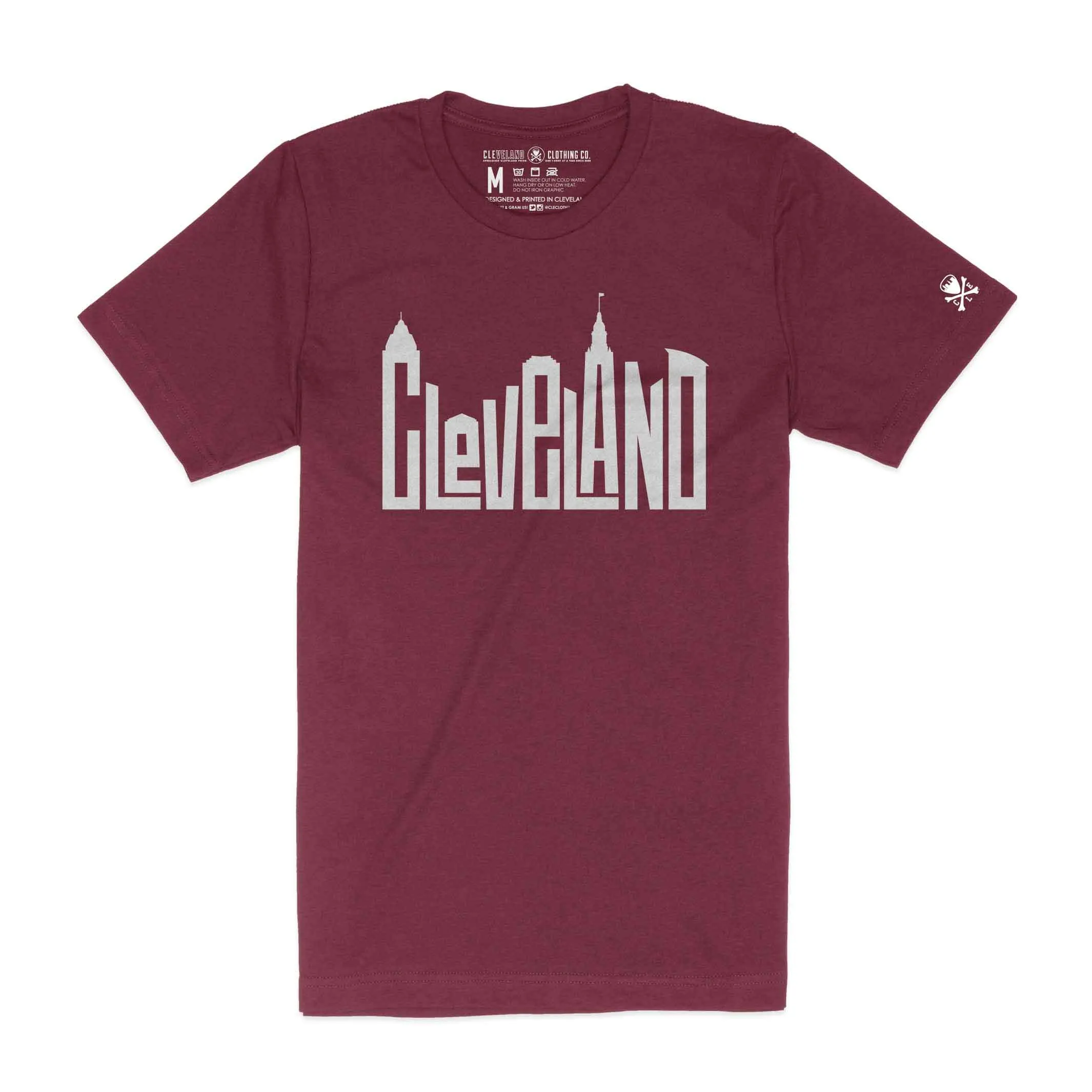 Cleveland Skyline Letters - Mens/Unisex Crew T-Shirt - Heather Cardinal Sun Protection