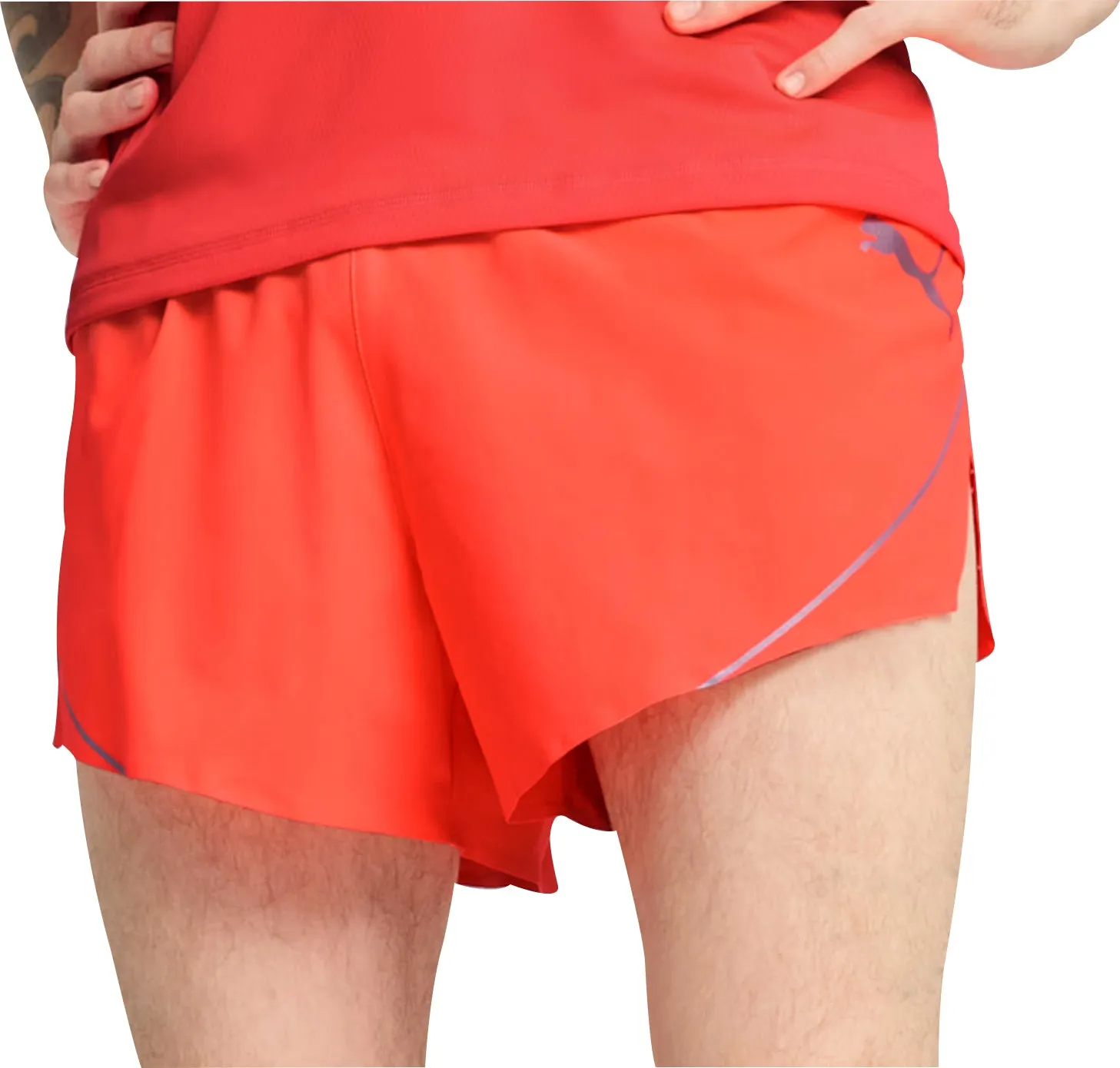 Wind Resistant Material Puma Raceday Ultraweave 3 Inch Split Mens Running Shorts - Red