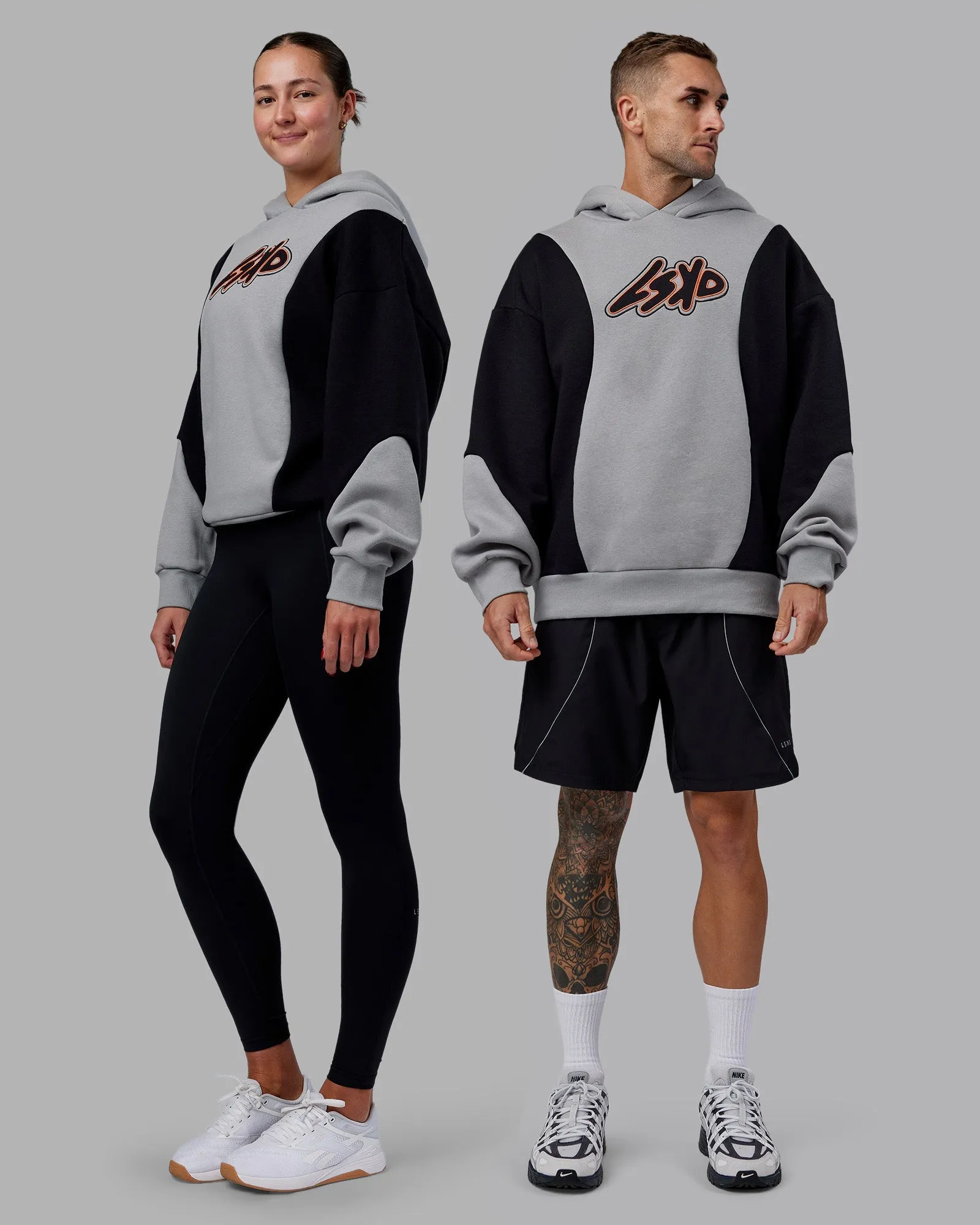 Downtown Oversized Panel Hoodie - Circular Grey - Black Weekend Ready Relaxed Fit