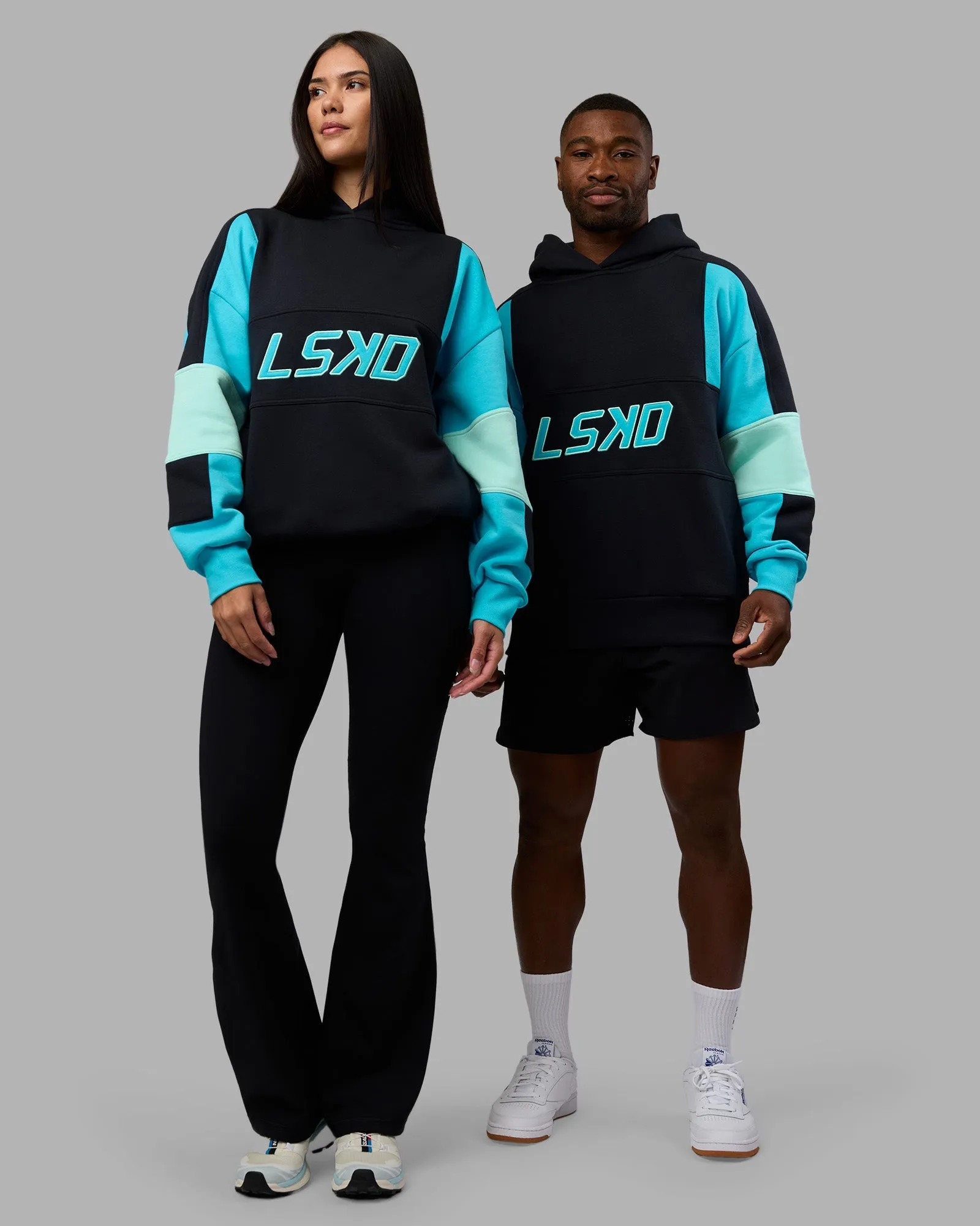 product urban fashion sense Slam Oversized Hoodie - Caviar-Blue Atoll