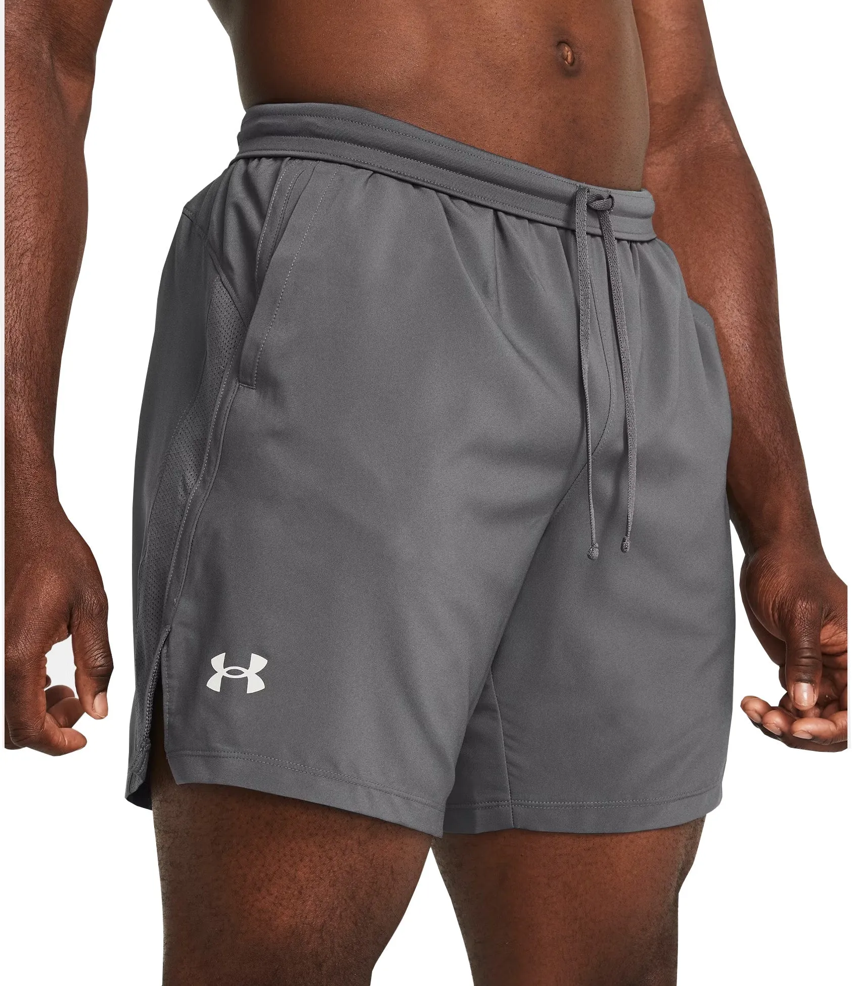 Sporty Stretch Fit Under Armour Launch 7 Inch Mens Running Shorts - Grey