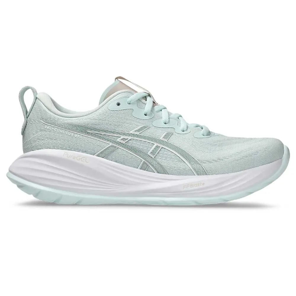 Molded Arch Cradle running in a desert shoes Women's Gel-Cumulus 27 Running Shoe - Pure Aqua/White - Regular (B)
