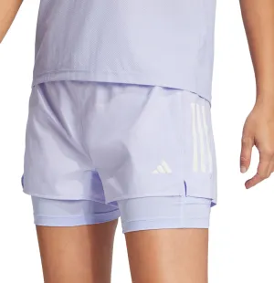 adidas Own The Run ClimaCool 2 In 1 Womens Running Shorts - Purple Low Profile Waistband