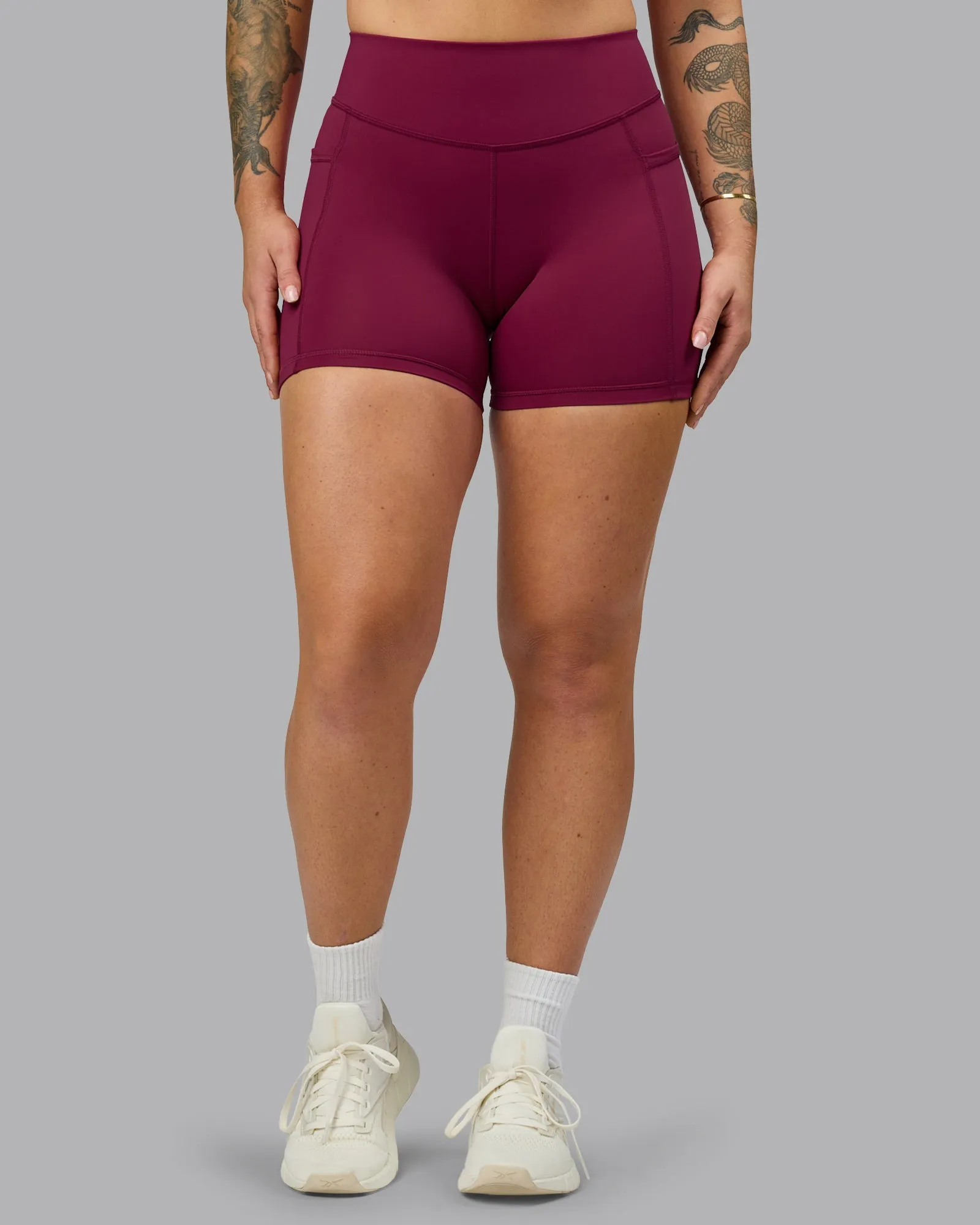 School Sports Unisex Style Elite High-Rise 4" Short Pockets - Plum Berry