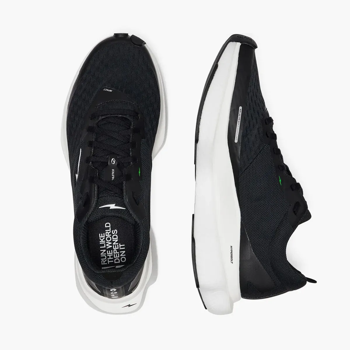 Hylo Impact Running Shoes Black / White Contoured Footbed Arch adjustable - fit shoes