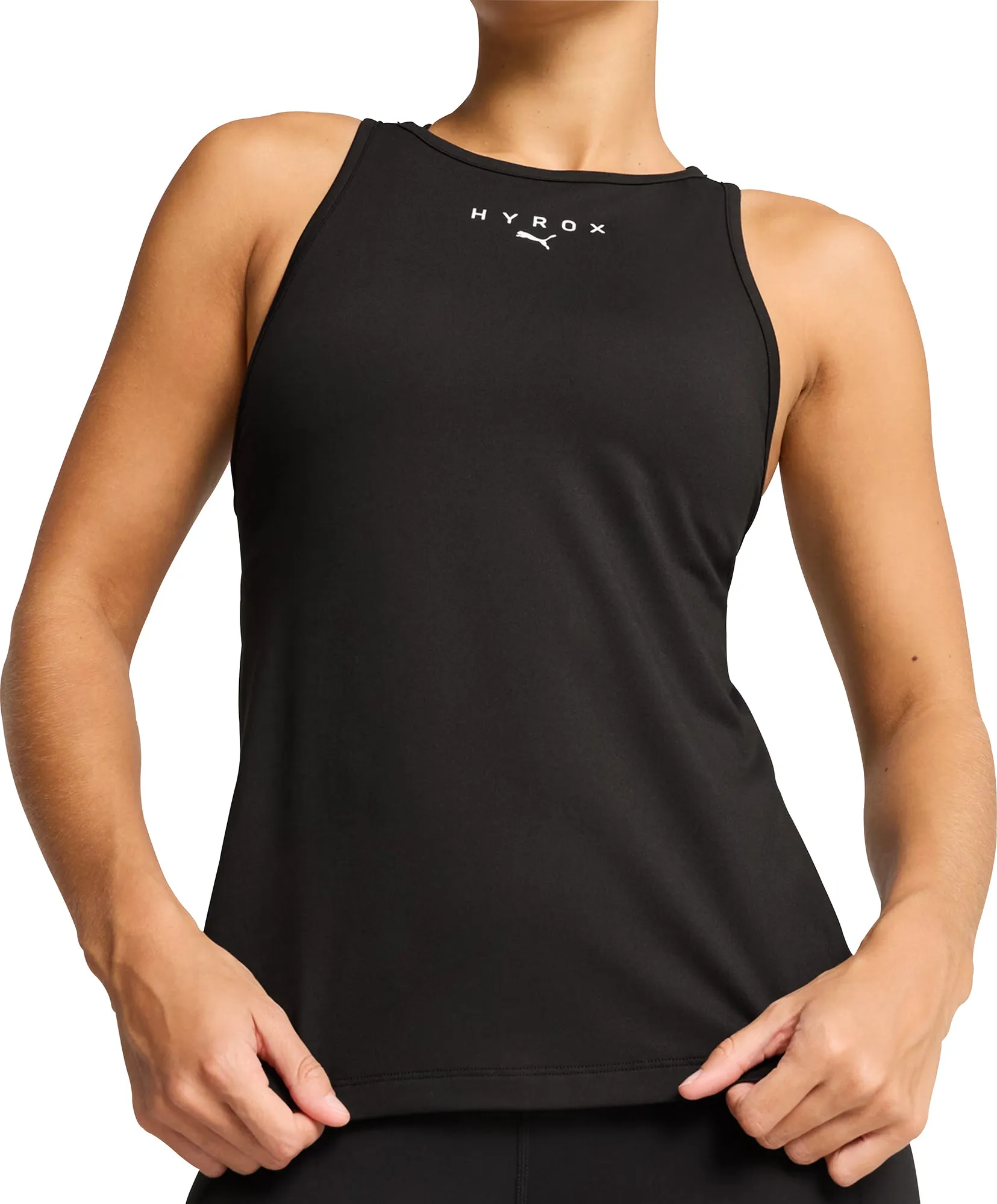 Rough Terrain jungle scene Puma X HYROX Cloudspun Racer Back Womens Training Vest Tank Top - Black