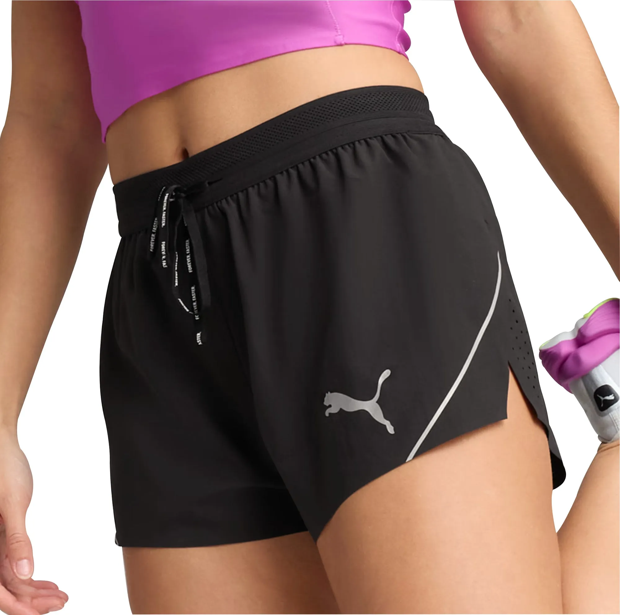 Fun Prints Puma Raceday UltraWeave 3 Inch Womens Split Running Shorts - Black