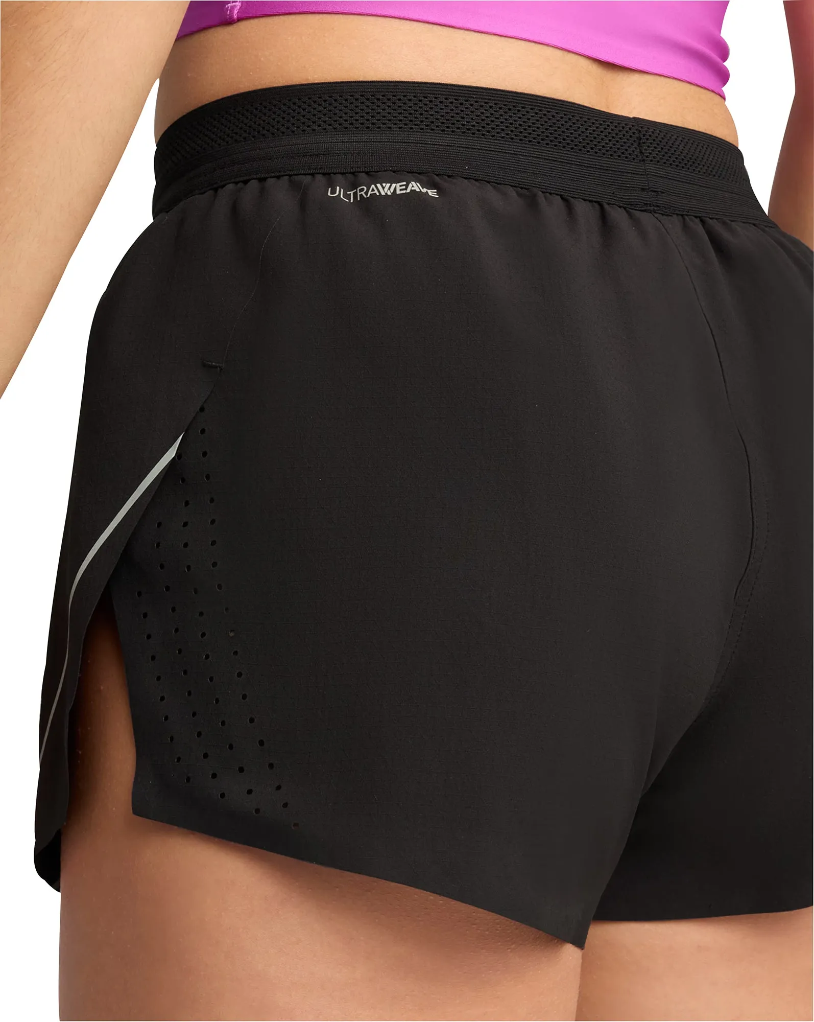 Faux Leather Puma Raceday UltraWeave 3 Inch Womens Split Running Shorts - Black