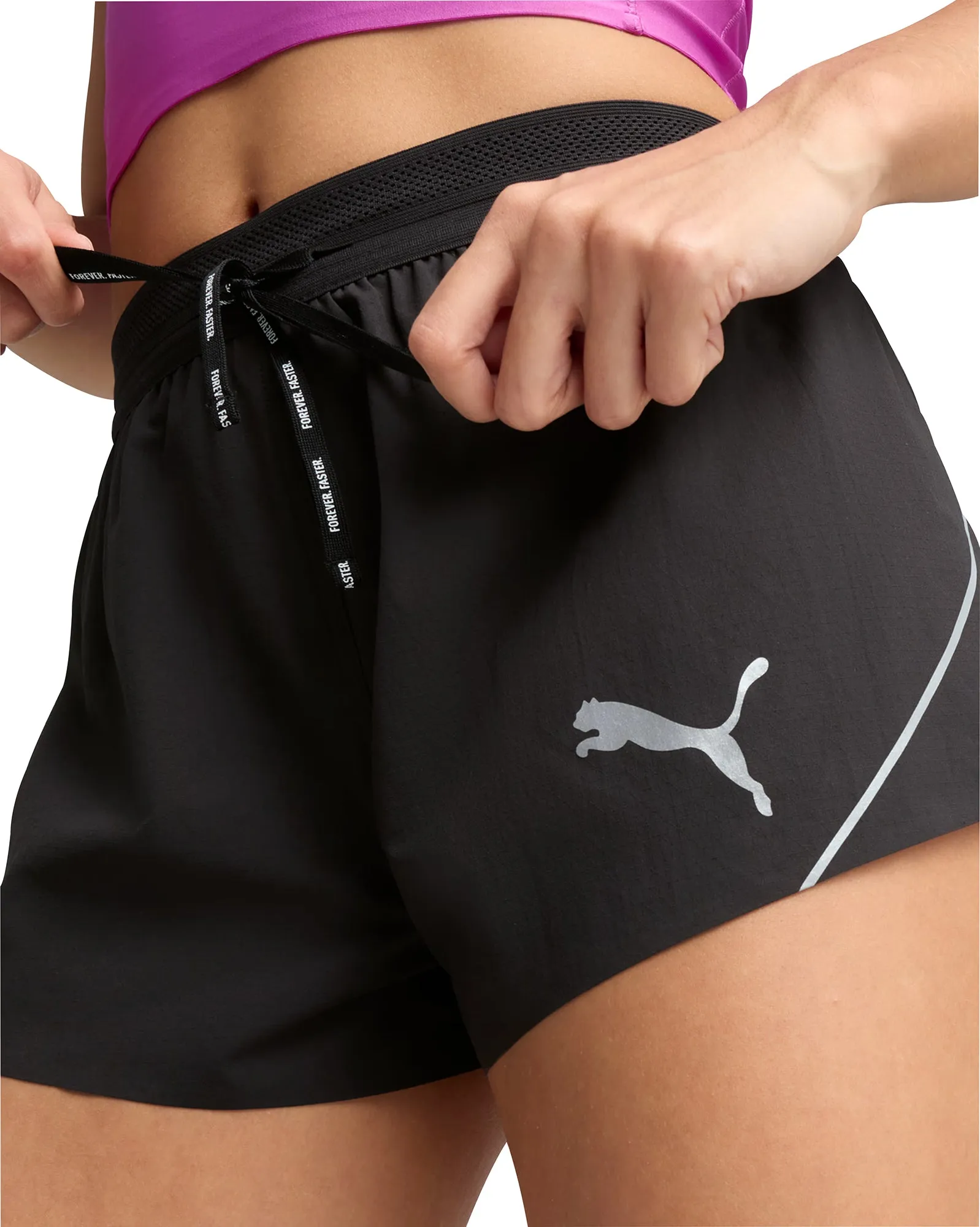 Punk style All Fit Puma Raceday UltraWeave 3 Inch Womens Split Running Shorts - Black