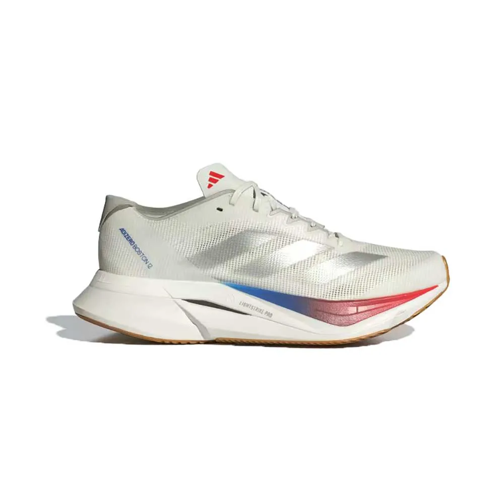 Women's Adizero Boston 12 Running Shoe - Core White/Matte Silver/Pure Ruby - Regular (B) Auxetic Lattice Structure