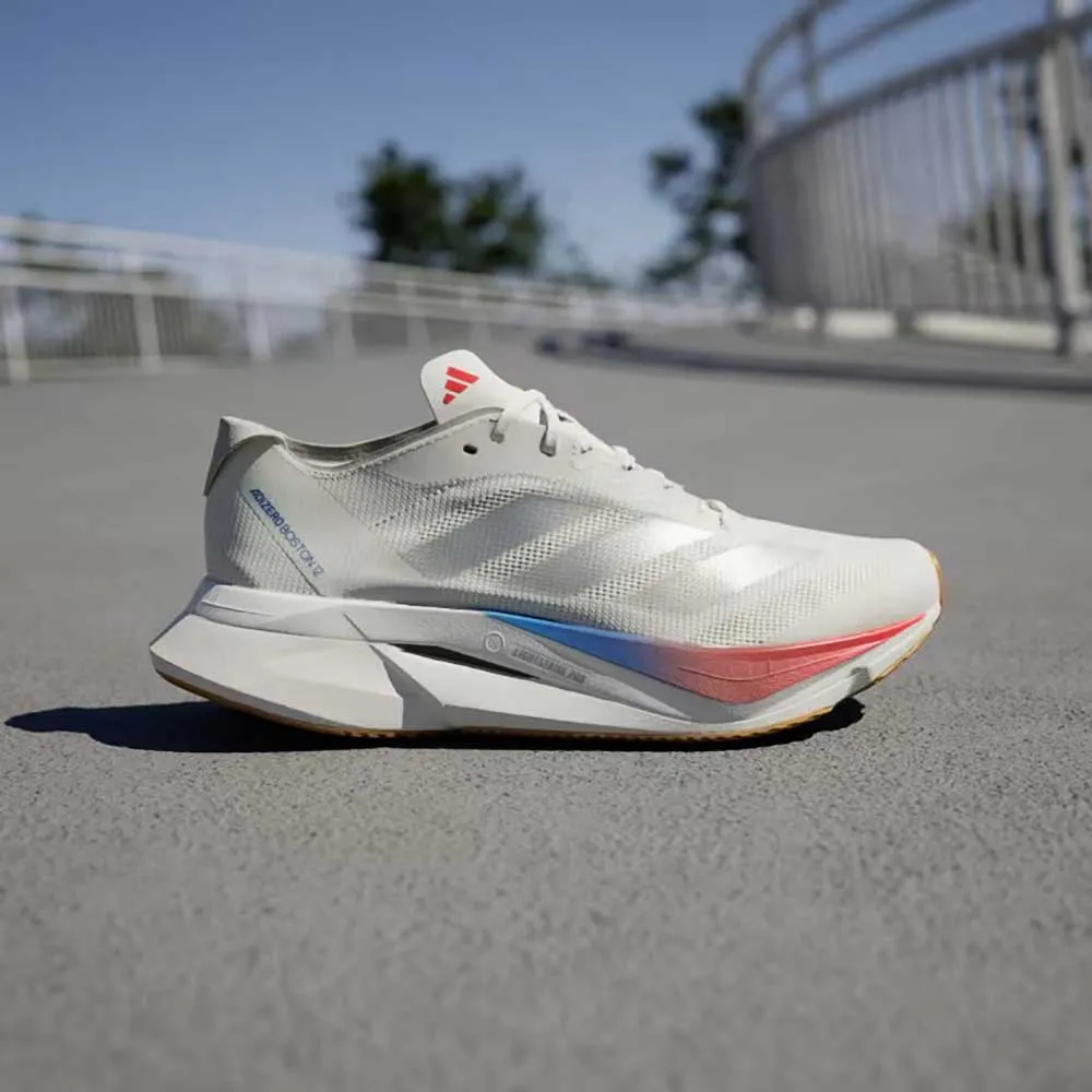Women's Adizero Boston 12 Running Shoe - Core White/Matte Silver/Pure Ruby - Regular (B) Adaptive Responsiveness
