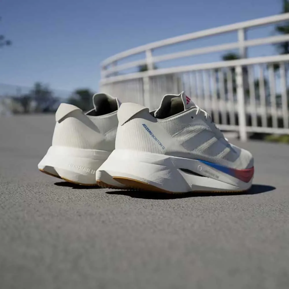 Compression Molded Midsole rehabilitation aid Women's Adizero Boston 12 Running Shoe - Core White/Matte Silver/Pure Ruby - Regular (B)