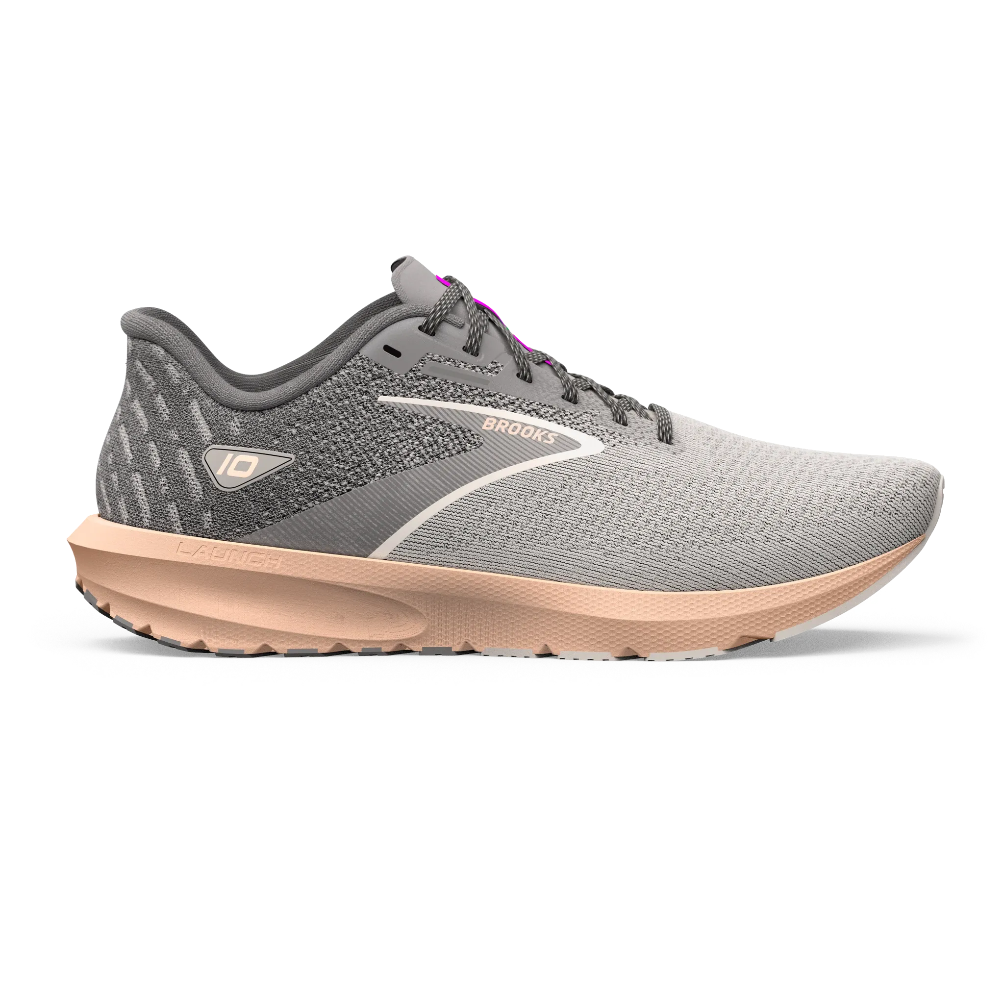 Shock Reducing Brooks | Launch 10 | Women's | Grey/Crystal Grey/Pale Peach